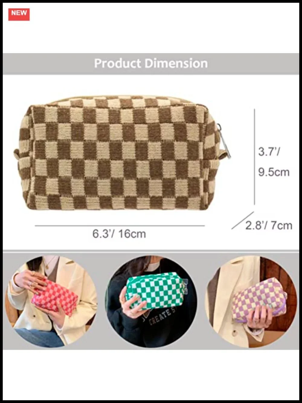 Checkered Makeup Bag Set of 6 - Small Cosmetic Pouch for Purse, Travel